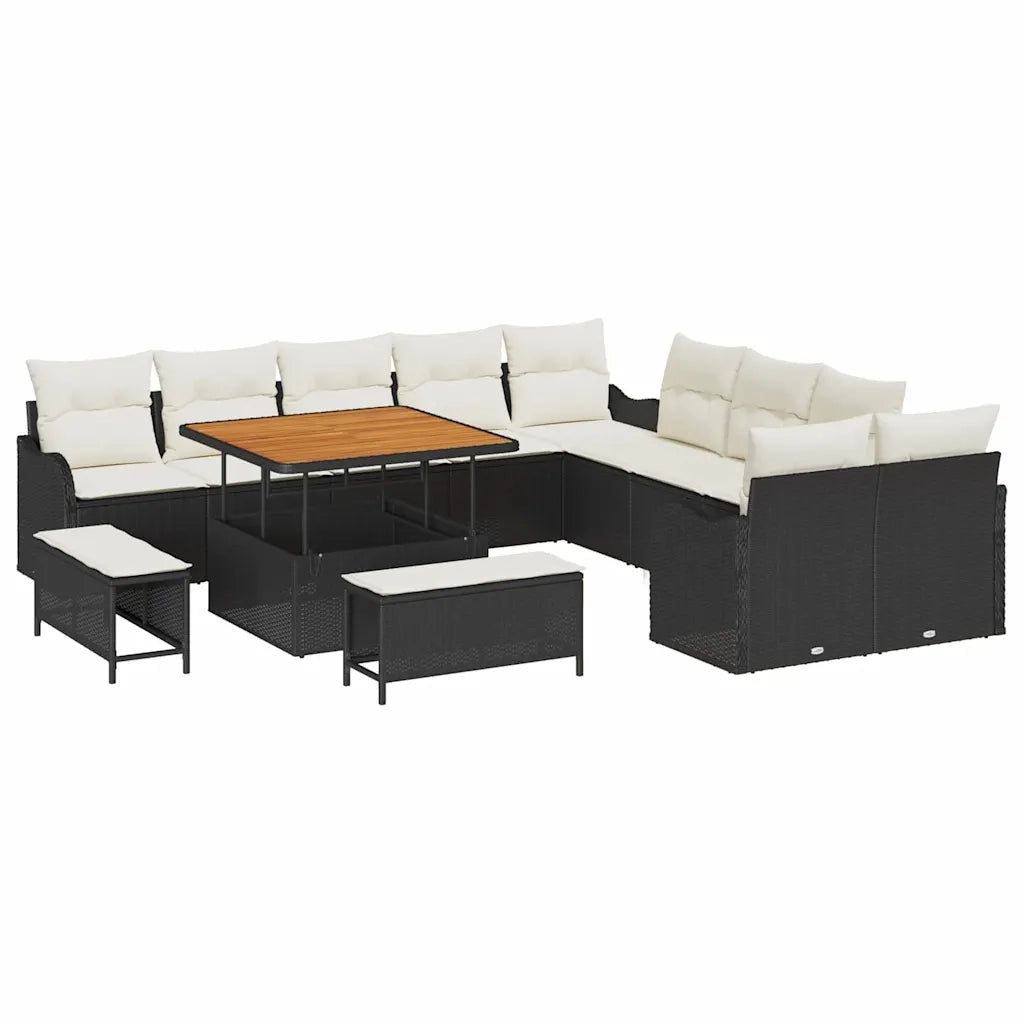 Set Divano da Giardino con cuscino 13 pcs Nero e Crema 3364265