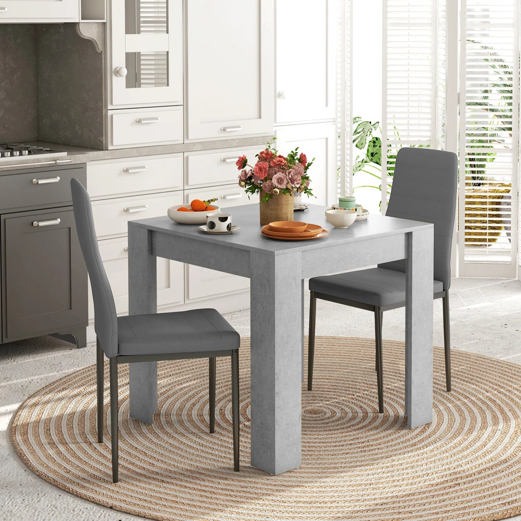 Set da Pranzo Tavolo e 2 Sedie Imbottite in Pelle PU Grigio