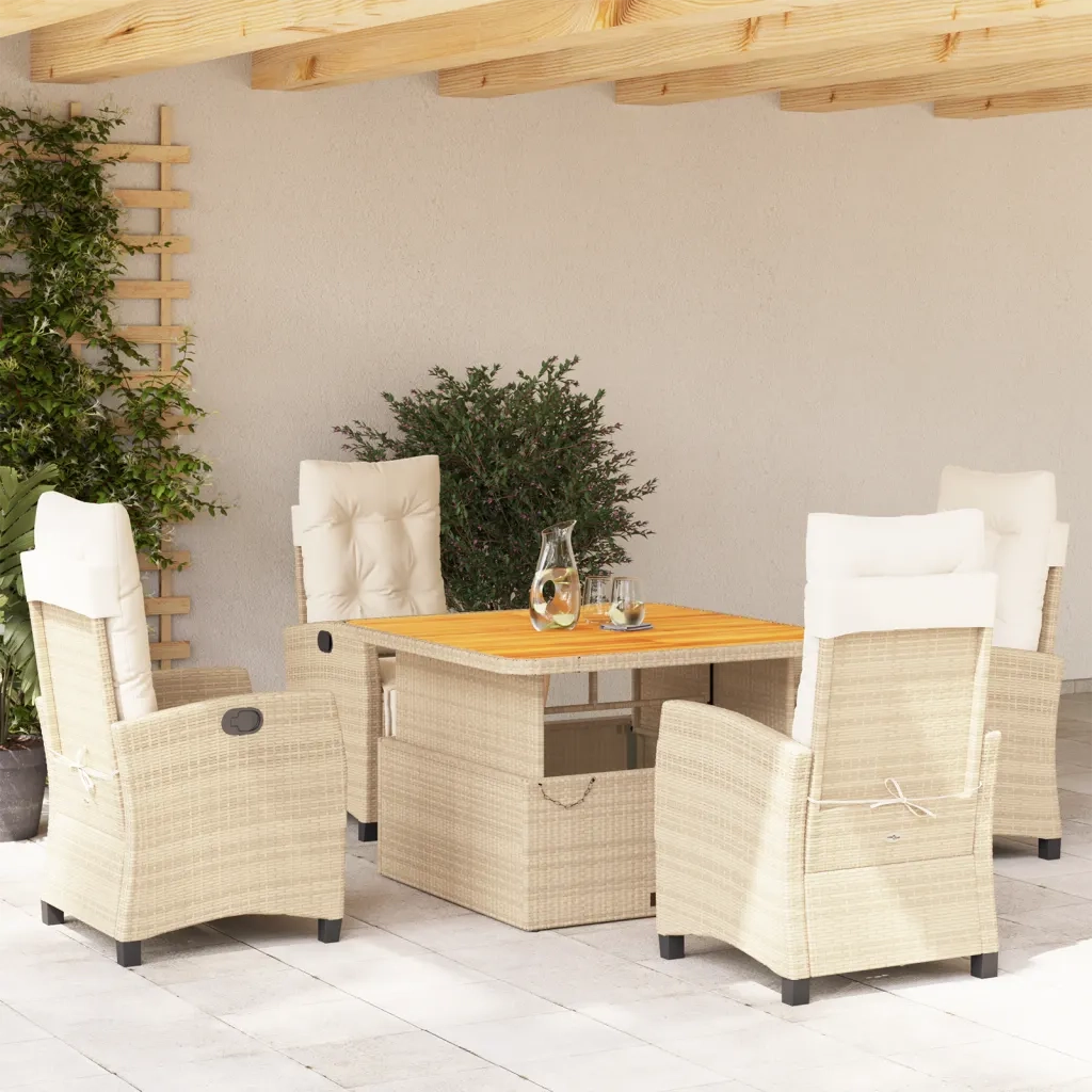 Set da Pranzo da Giardino 5 pz con Cuscini Beige in Polyrattan 3277414