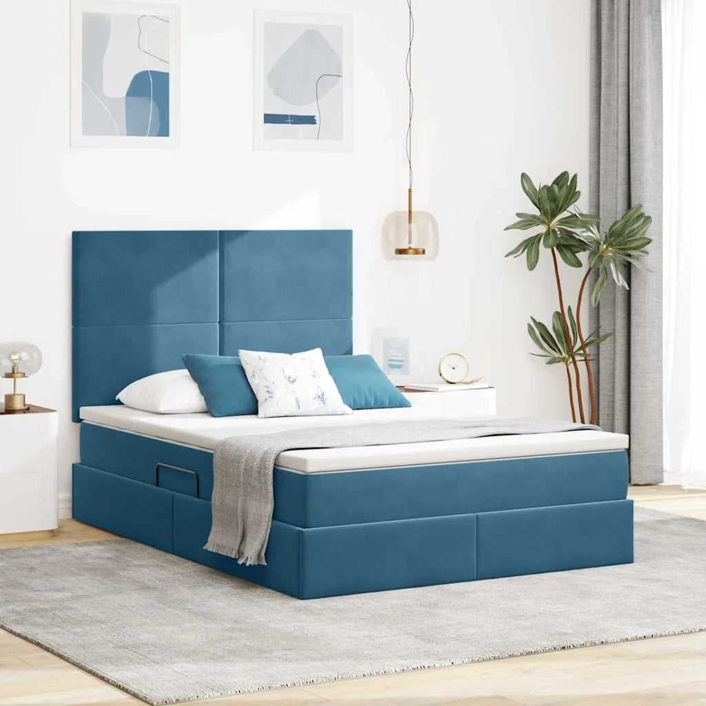 Letto con contenitore e LED Blu Scuro 140 x 200 cm Velluto