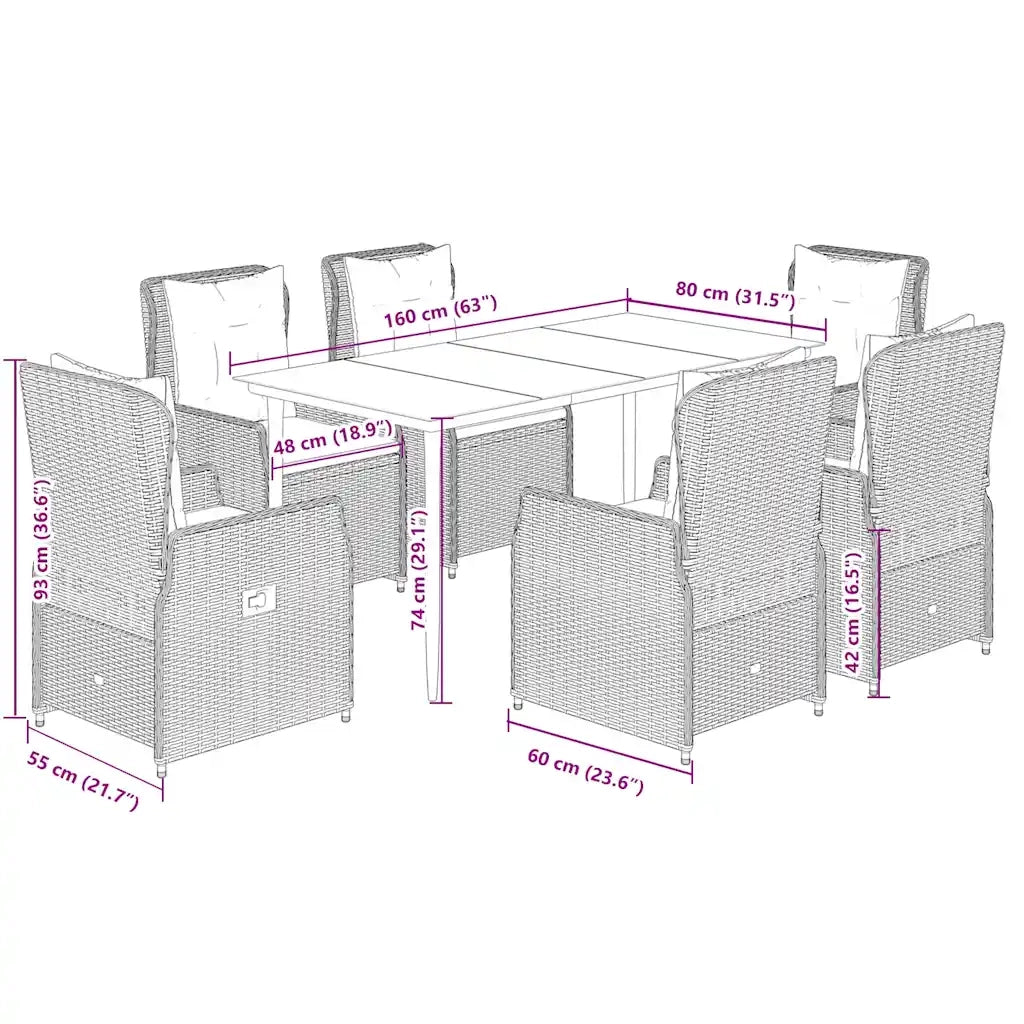 Set da Pranzo da Giardino 7 pz con Cuscini Beige in Polyrattan 3262872
