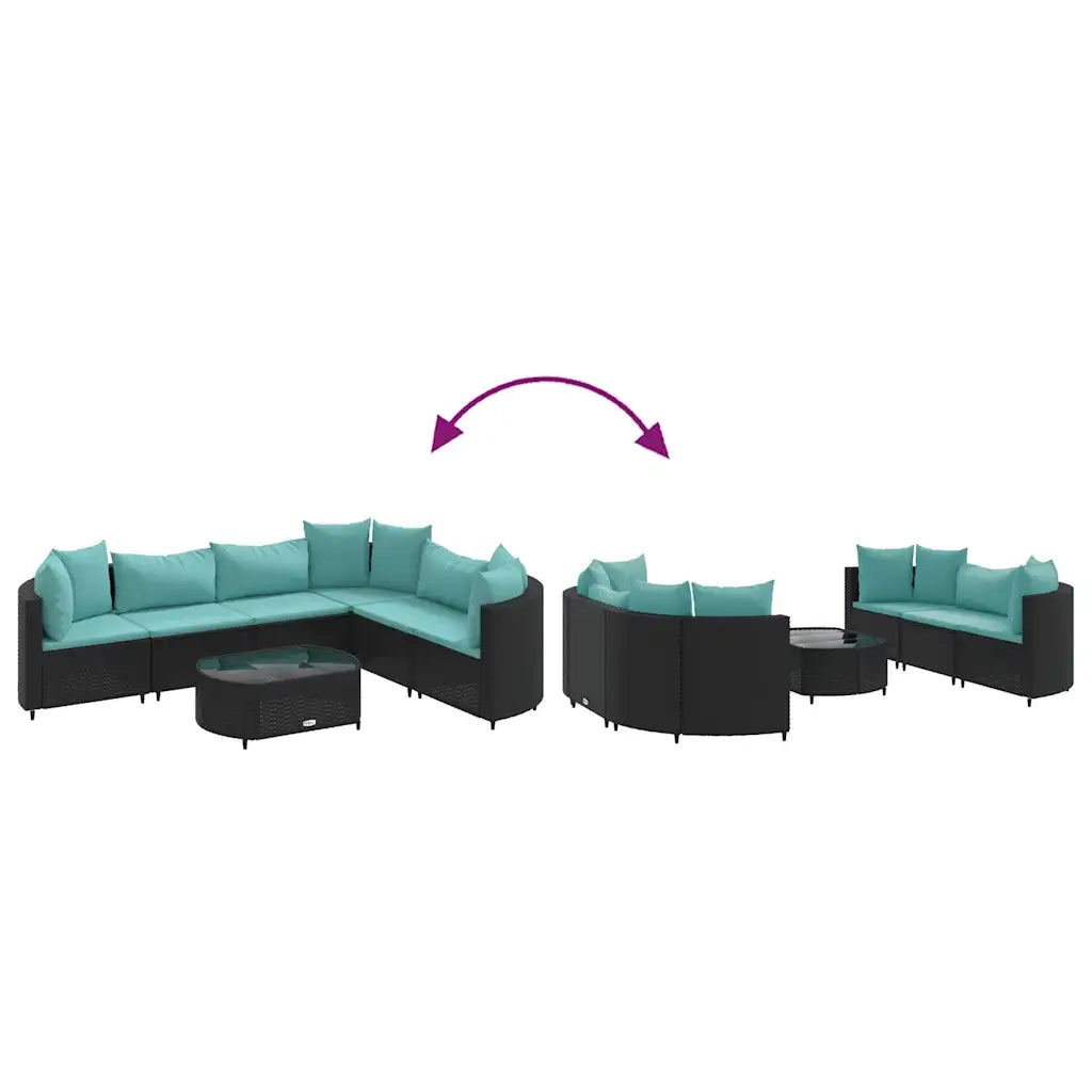 Set Divani da Giardino con Cuscini 7pz Nero Polyrattan