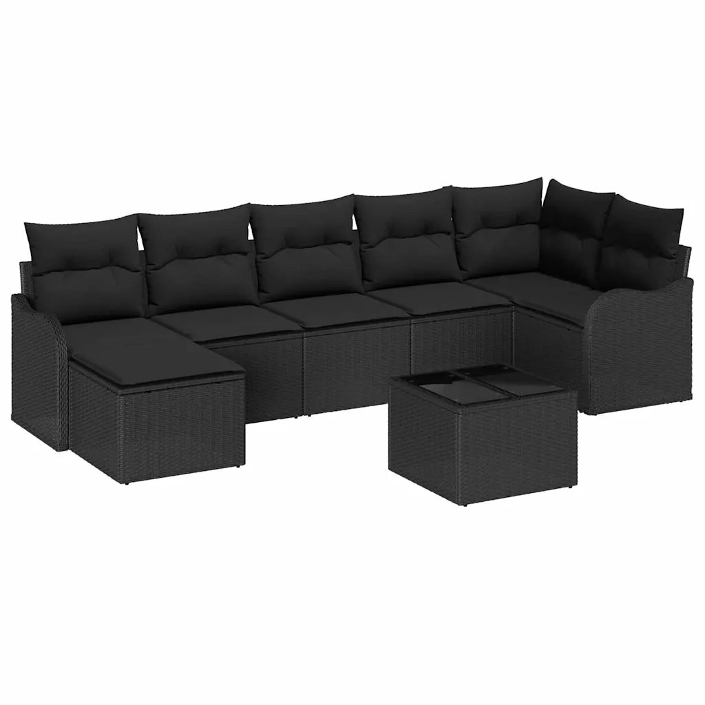 Set Divano da Giardino con cuscino 8 pcs Nero Poly Rattan