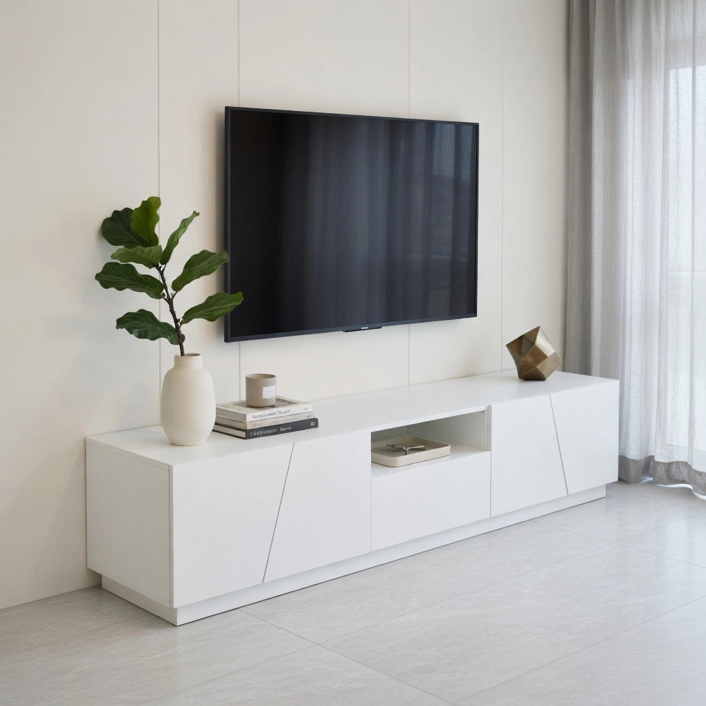 Cassettiera per TV bianca in MDF lunghezza 170 cm
