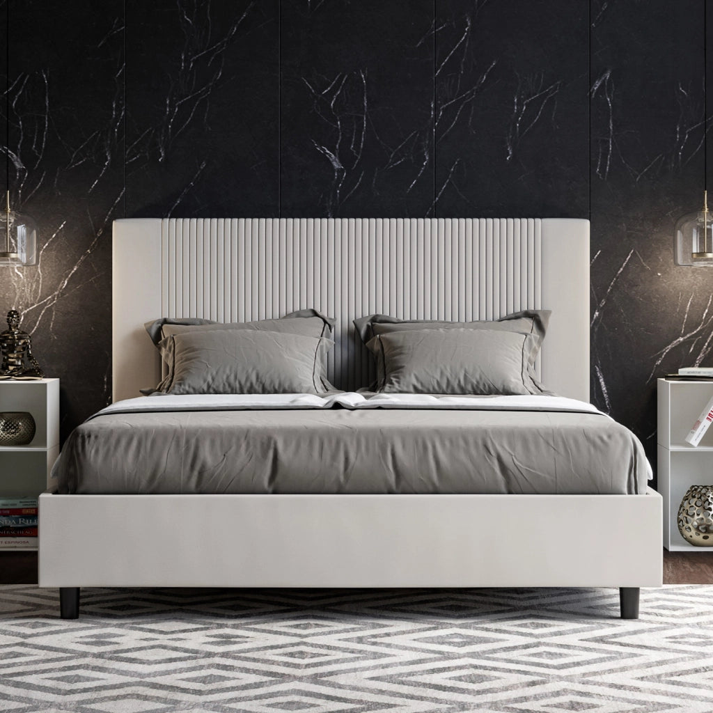 BS COM Letto queen size contenitore imbottito 150x210 similpelle bianco