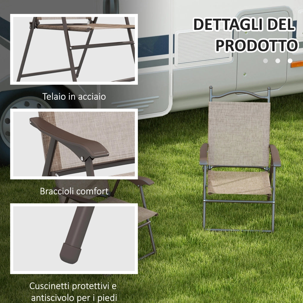 Sedie Pieghevoli con Braccioli ¨C Minimal ¨C Tessuto, Marrone