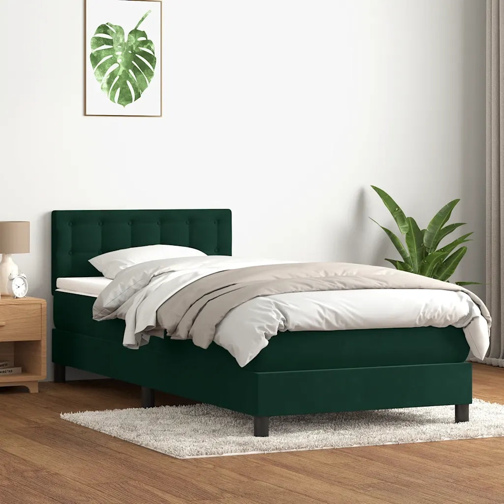 Letto a Molle con Materasso e LED Verde Scuro 80x220 cm Velluto 3317292