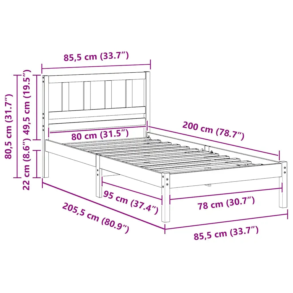 Letto singolo | Letto per adulti | Struttura del letto Marrone cerato 80 x 200 cm Pino massello