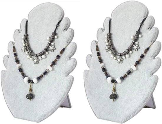 Display per collane in velluto, organizzatore per collane, 2 pezzi, grigio