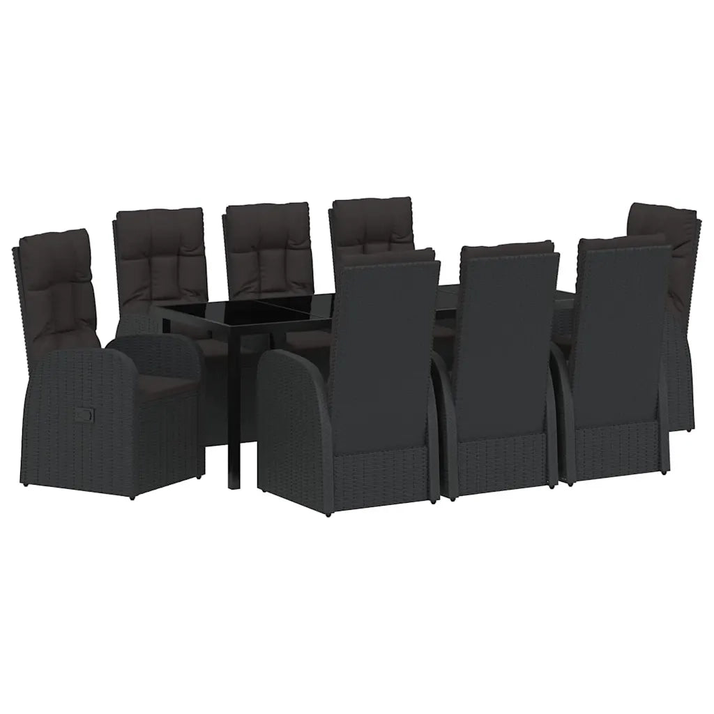 Set da Pranzo per Giardino con cuscino 9 pcs Nero polyrattan 3379512