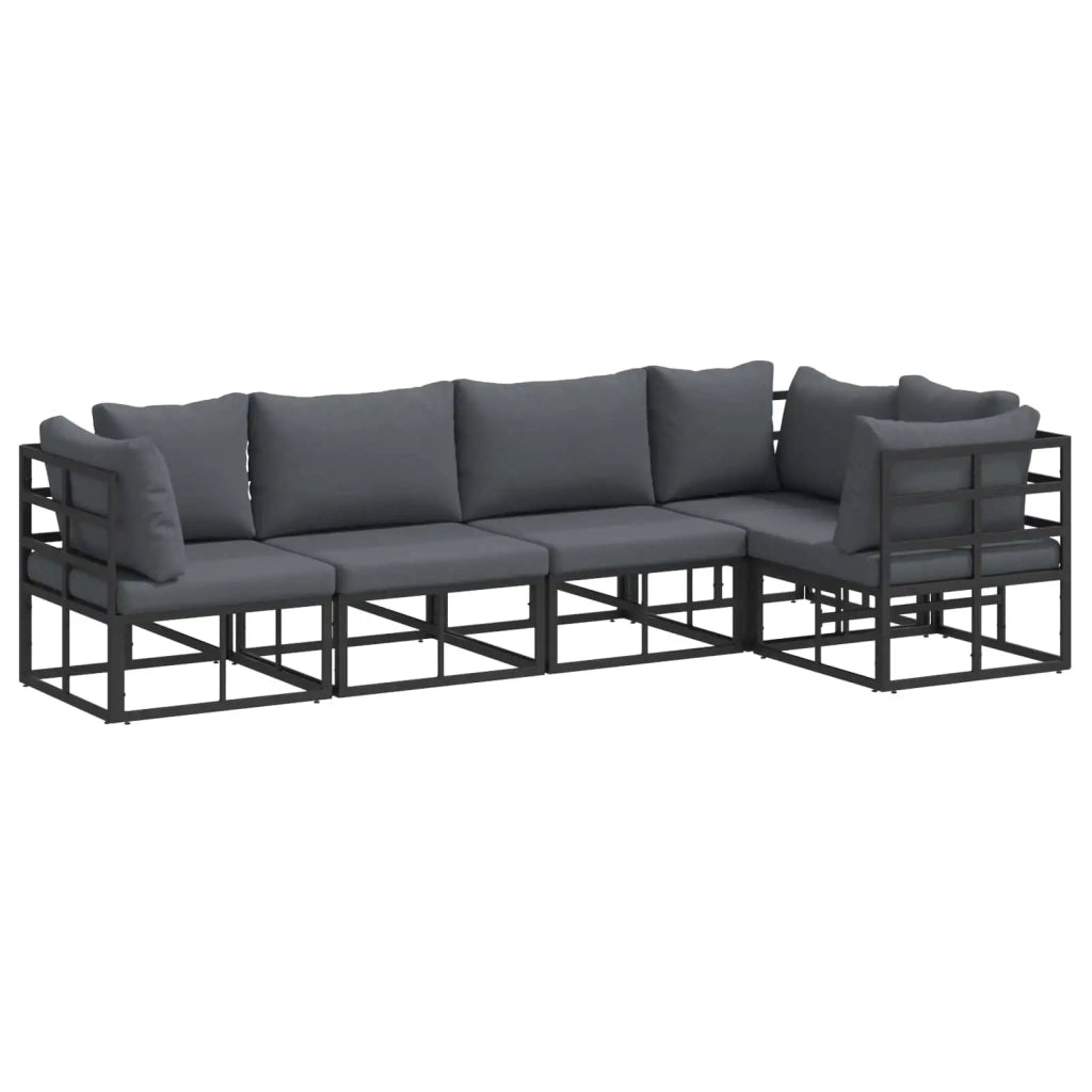 Set Divano da Giardino con cuscino 5 pcs Nero Alluminio 3378866