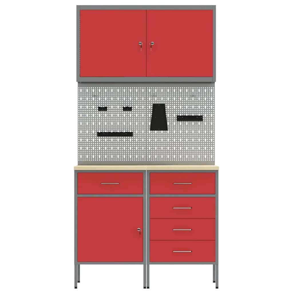 Mobile da lavoro 5 pcs Rosso Legno ingegnerizzato e acciaio 3321425