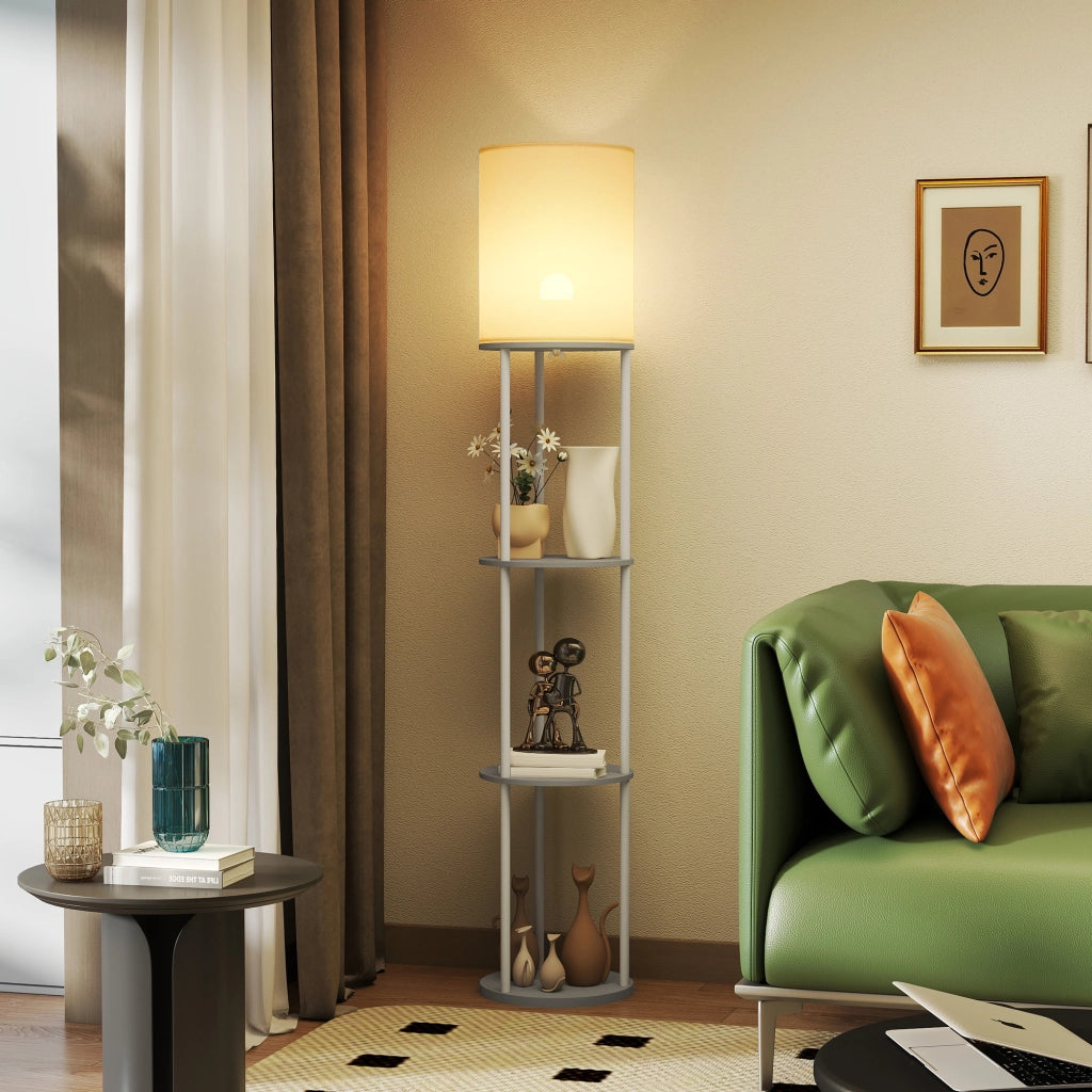 Lampada da Terra con Scaffali ¨C Minimal ¨C Grigio