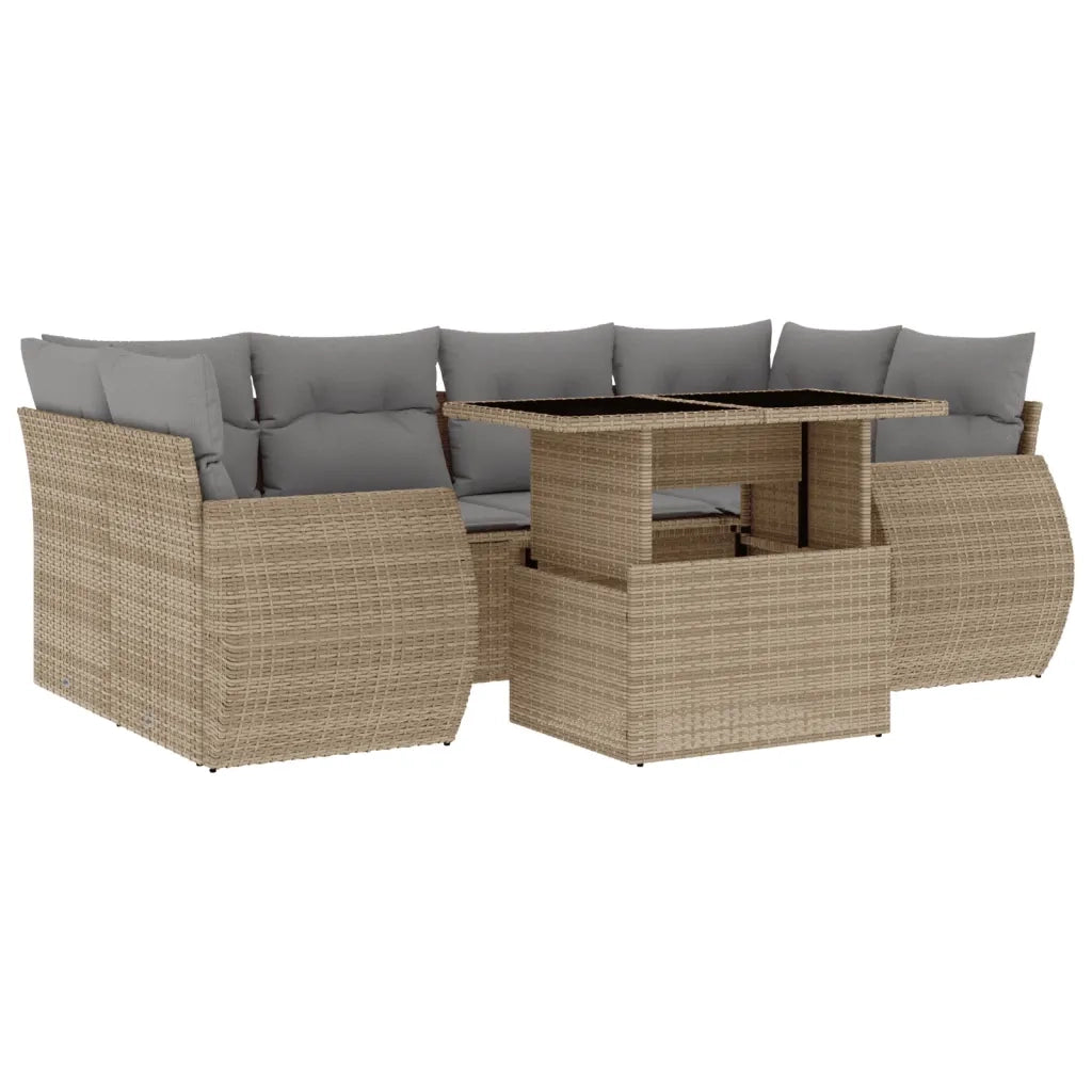 Set Divani da Giardino 7 pz con Cuscini Beige in Polyrattan 3268389