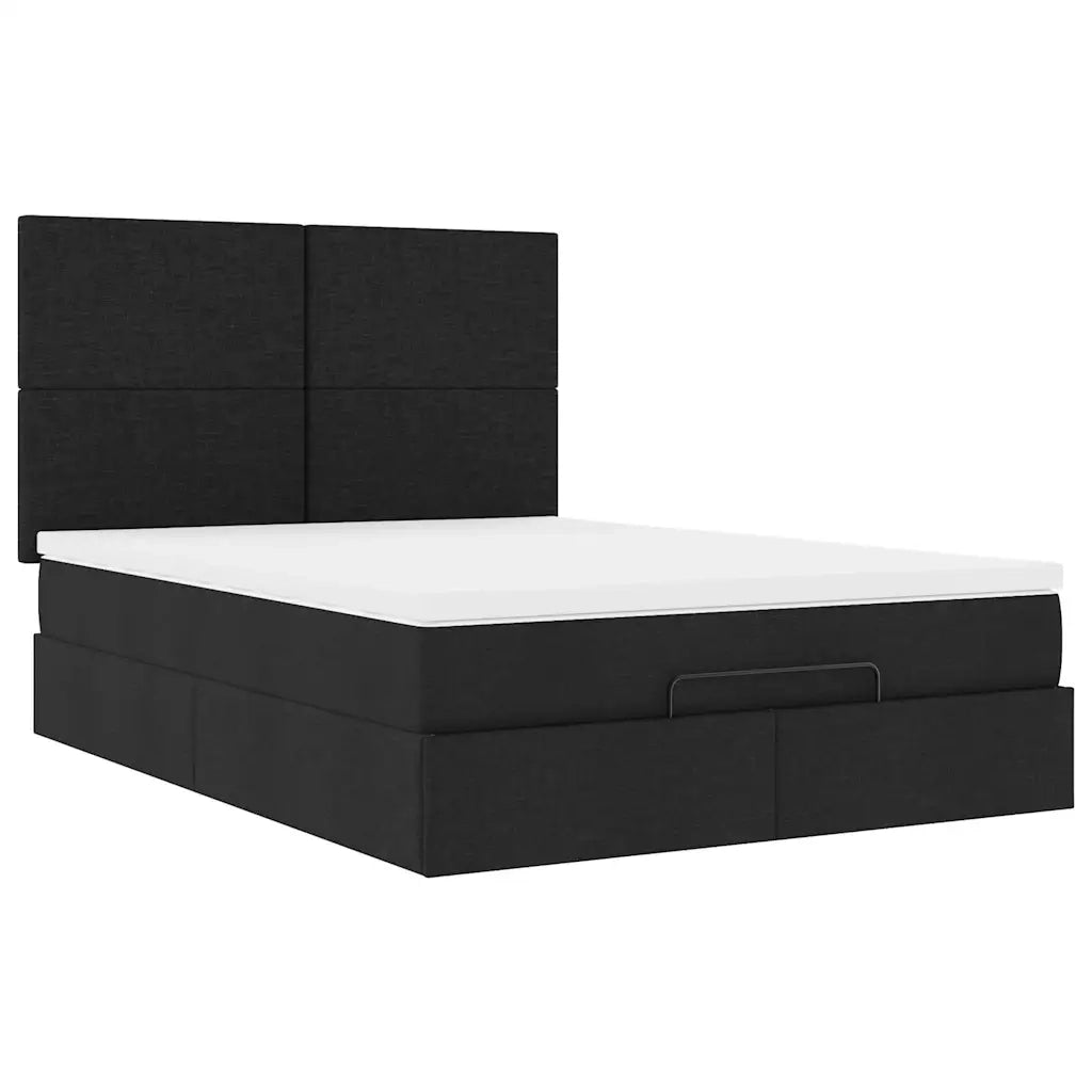 Struttura Letto Pouf con Materasso Nero 140x200 cm in Tessuto 3313080