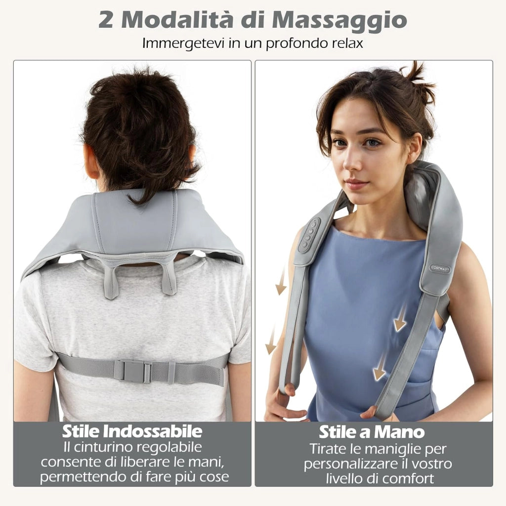 Massaggiatore Cervicale per Collo e Spalle Senza Fili con Riscaldamento, Impasto Profondo 4D dei Tessuti, 2 Modalità, 2 Livelli di Intensità e Batteria Integrata 2500 mAh (Grigio)