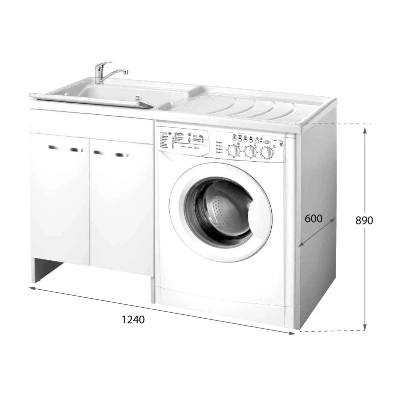 Lavatoio serie Classica con coprilavatrice 124x60 - Vasca a sinistra