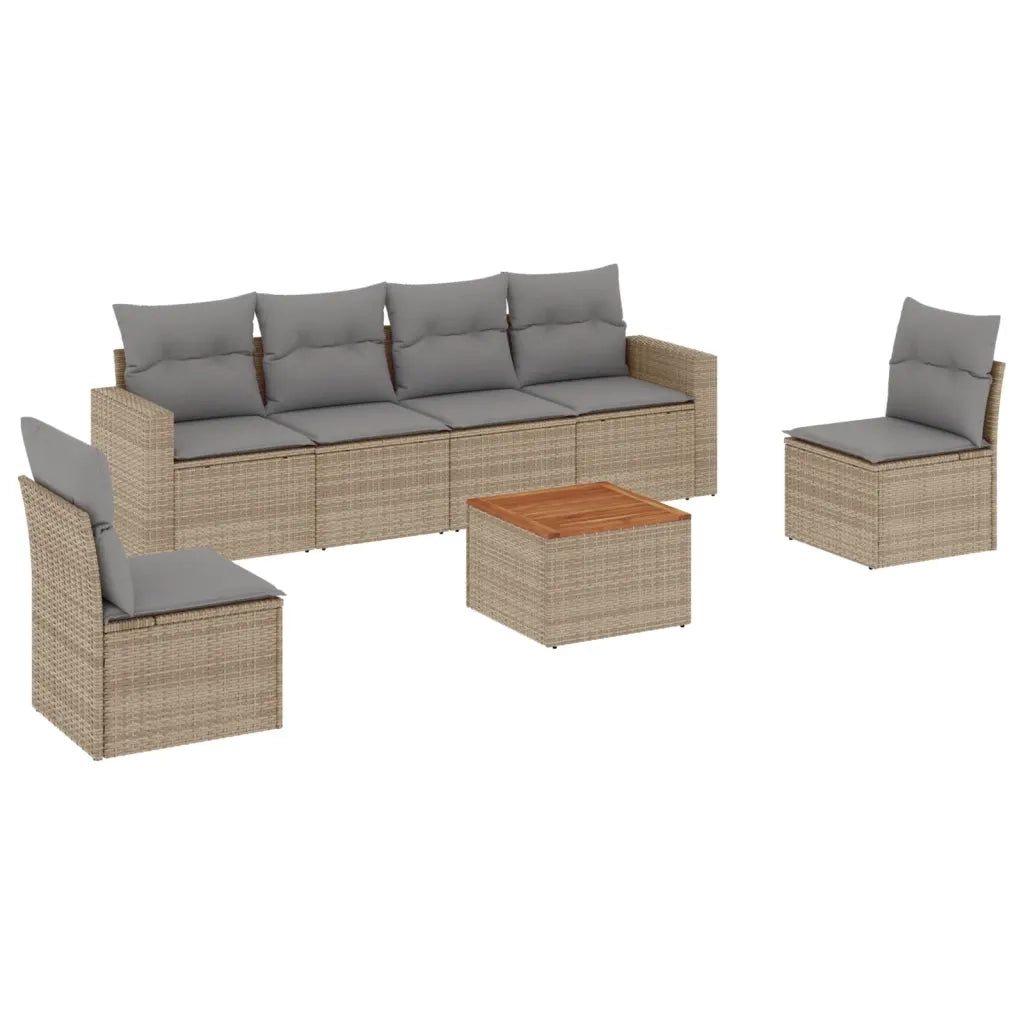 Set Divano da Giardino 7 pz con Cuscini Beige Misto Polyrattan 3256402