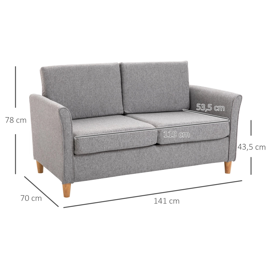 Divano a due posti, comodo divano con cuscini in lino sfoderabili color grigio chiaro, 141x65x78 cm, ideale per il soggiorno.