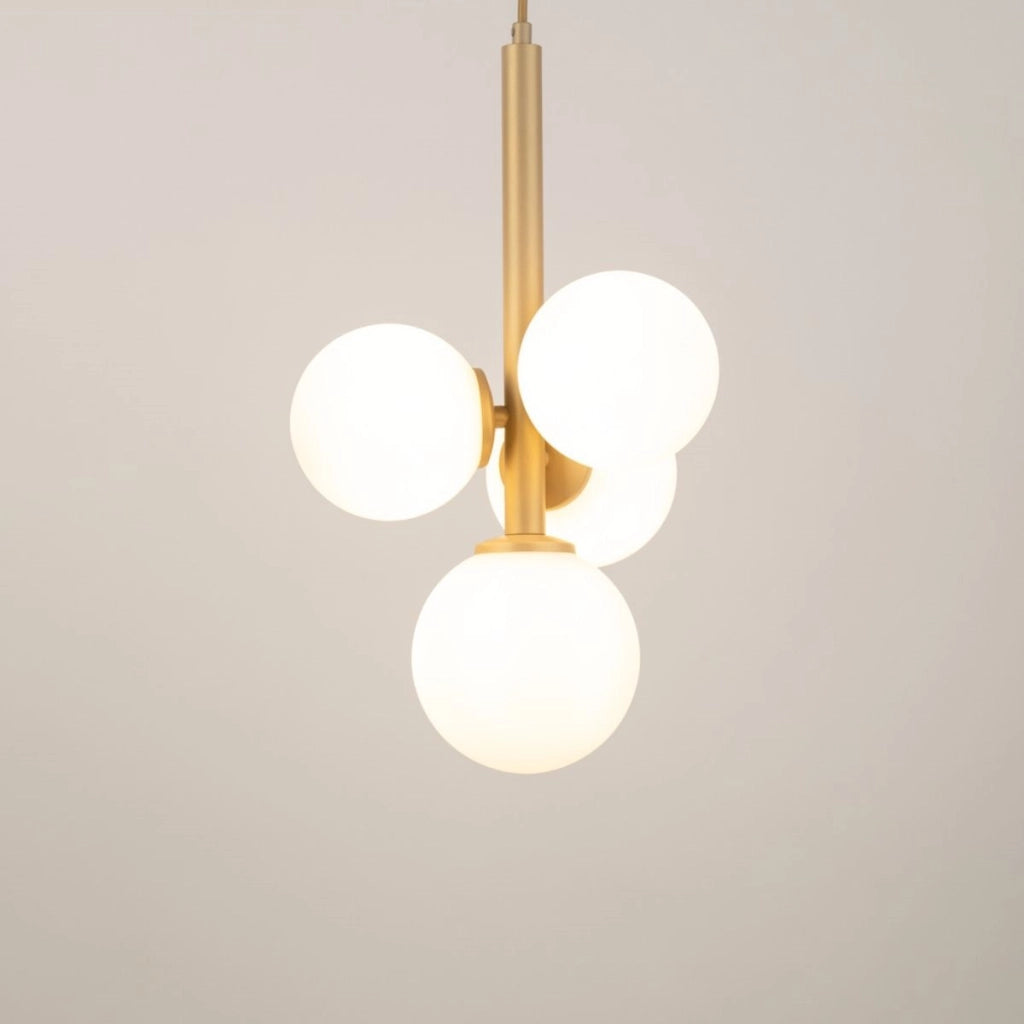 Lampada sospesa oro moderna Perla 4 sfere bianche G9