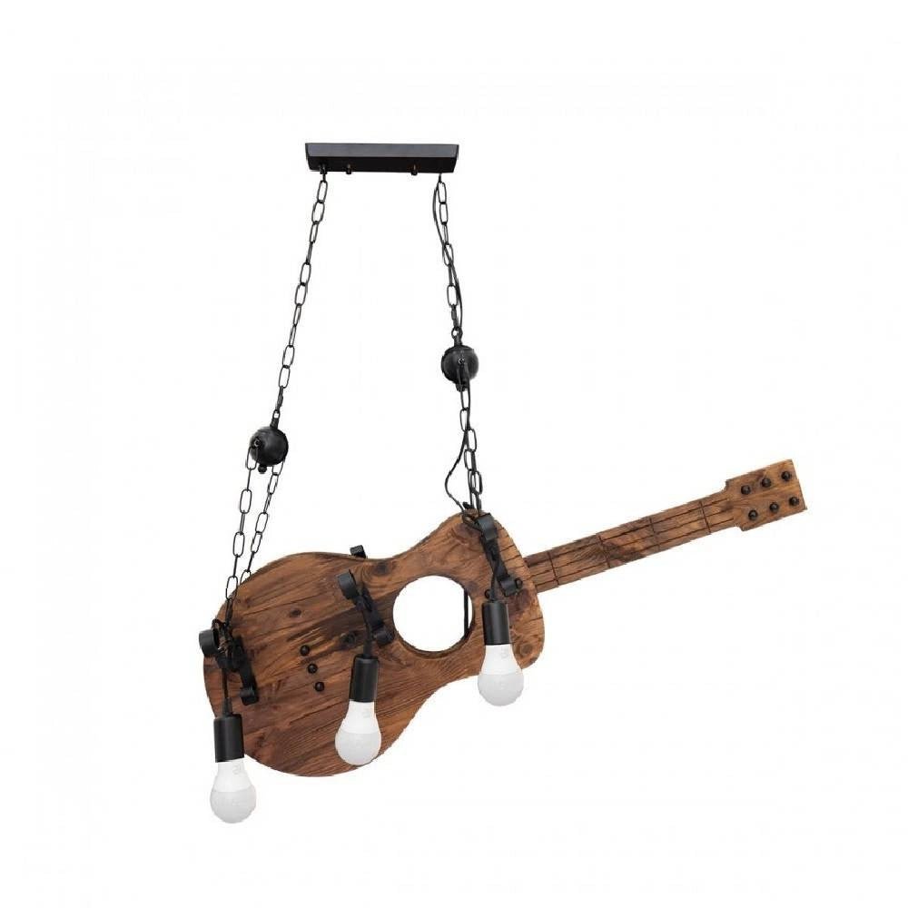 Trade Shop - Lampadario Sospensione Design Guitar In Legno Forma Chitarra 6 Attacchi E27 A53 -