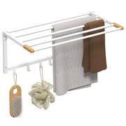 Portasciugamani a Parete Pieghevole ¨C Xylo ¨C Legno e Acciaio, 5 Barre, 6 Ganci, 60x32.5x20 cm, Bianco