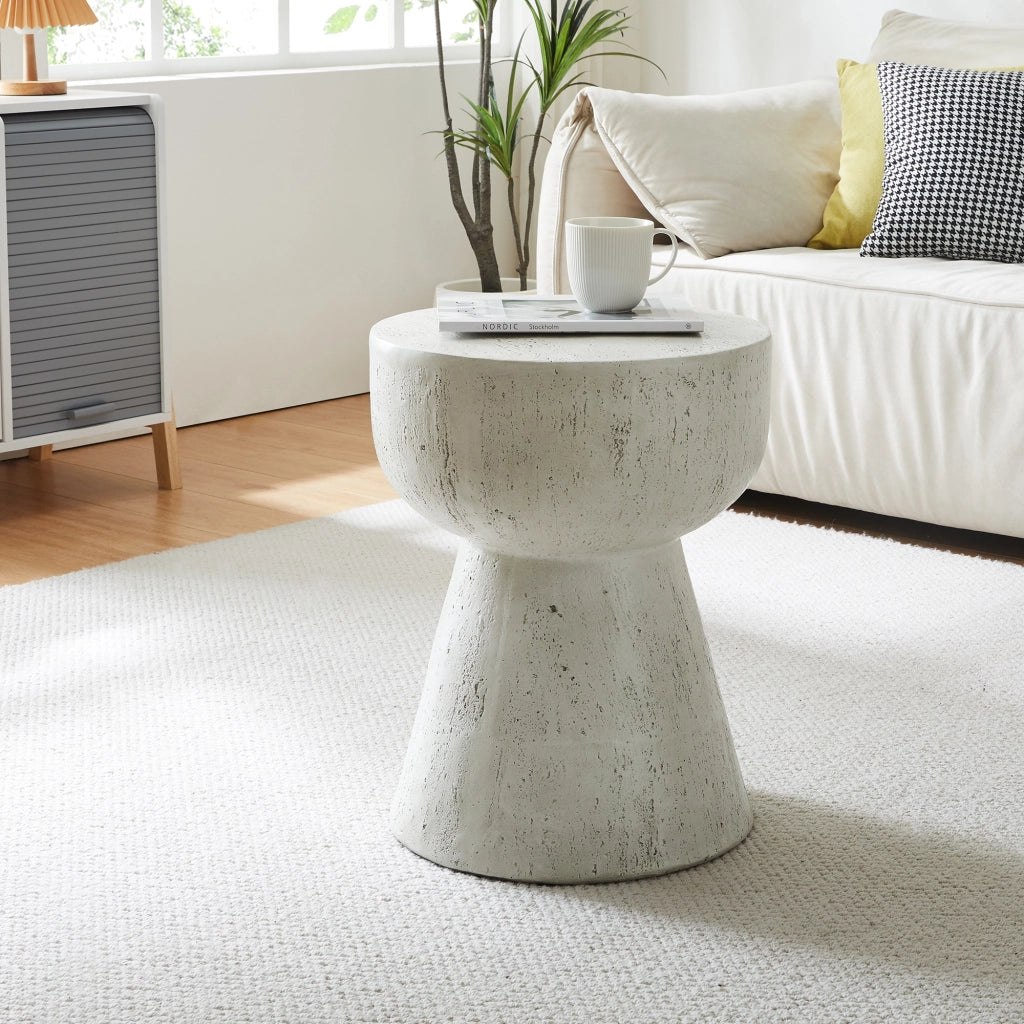 Tavolino Rotondo Oulvepijanse in Calcestruzzo Leggero Design Torre 51xØ40 cm Bianco [en.casa]