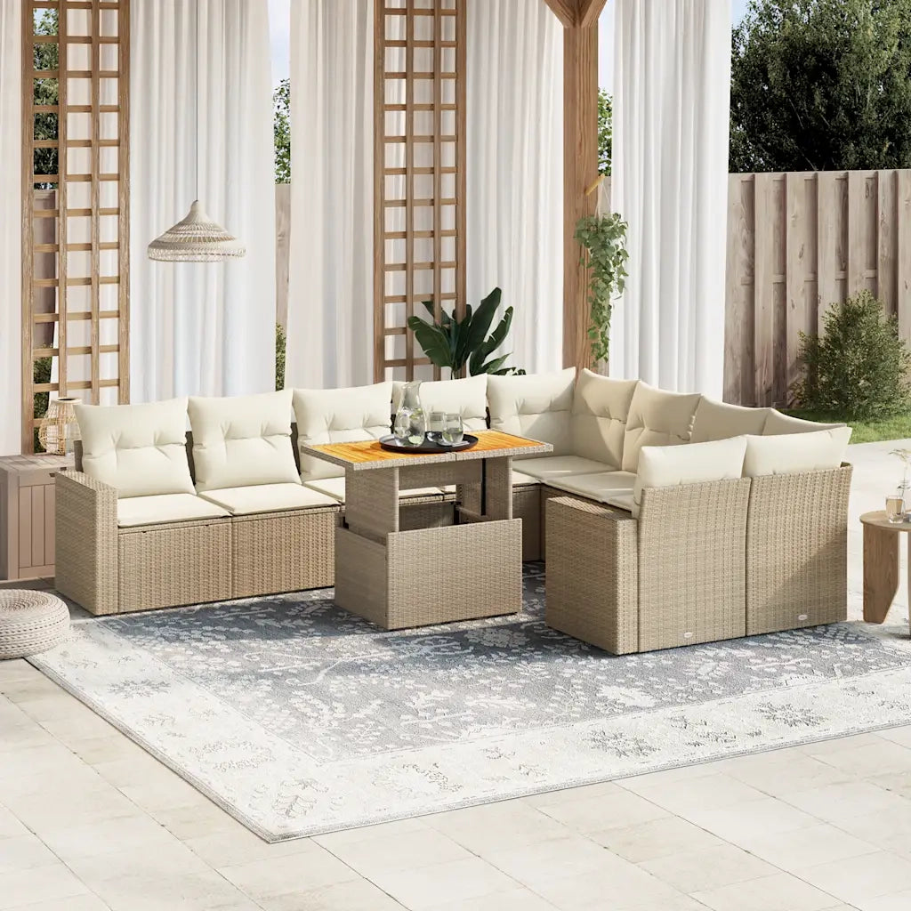 Set Divano da Giardino 10 pz con Cuscini Beige in Polyrattan 3271471