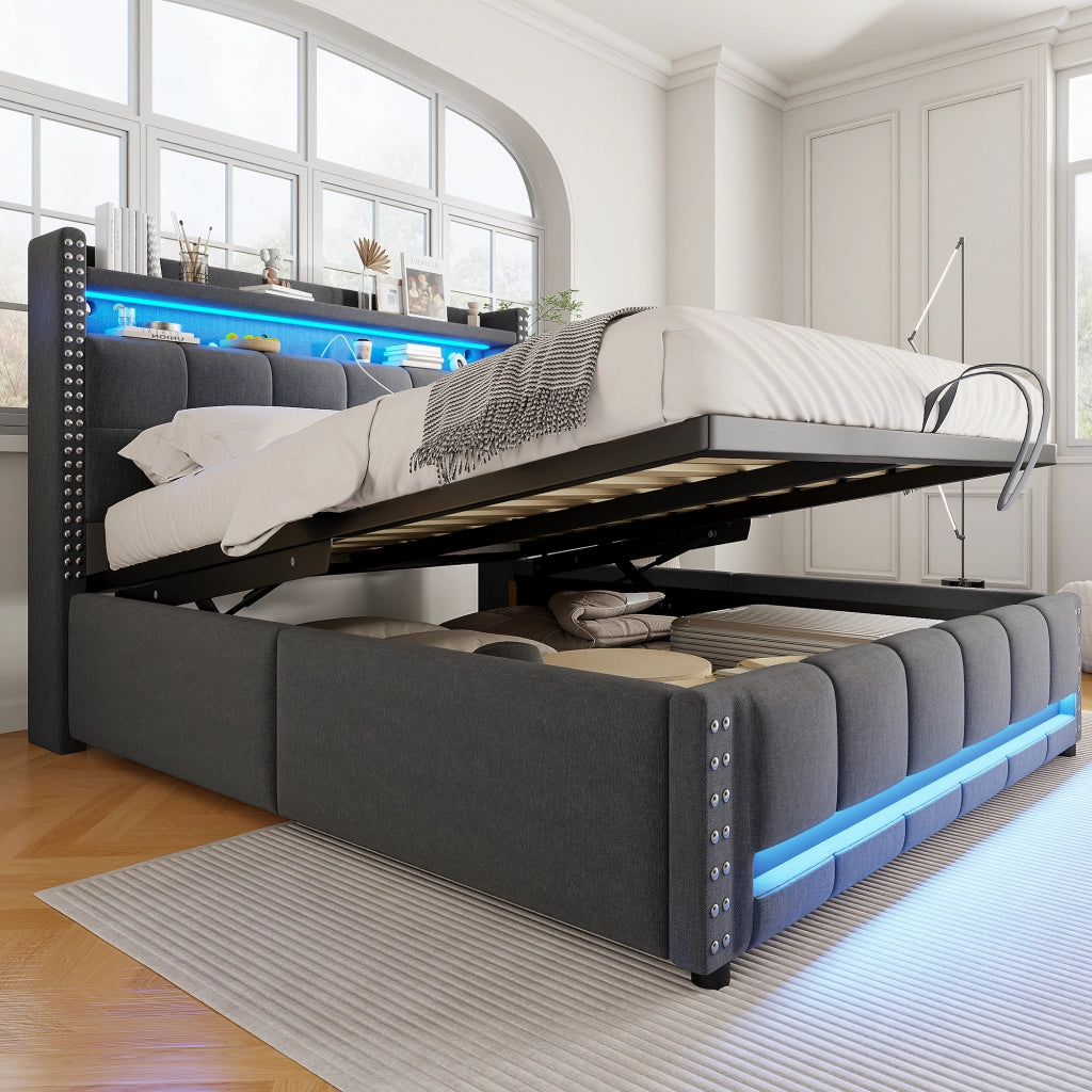 letto imbottito lino grigio 160 x 200 cm