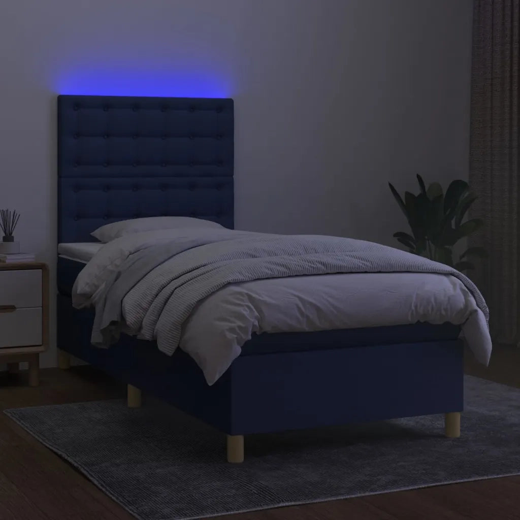 Letto a Molle con Materasso e LED Blu 90x200 cm in Tessuto 3135731