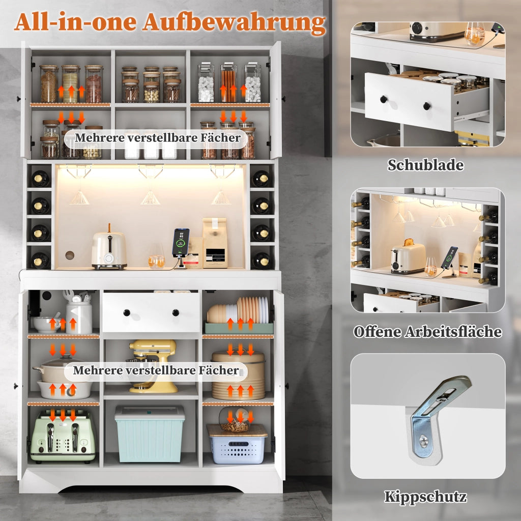 ARMADIO ALTO 180x105x40 cm Bianco in MDF con LED e prese integrate