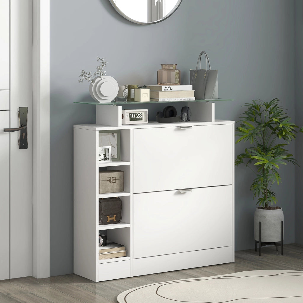 Scarpiera con 2 cassetti e ripiani regolabili ¨C zephmum ¨C bianco 89x25x92 cm