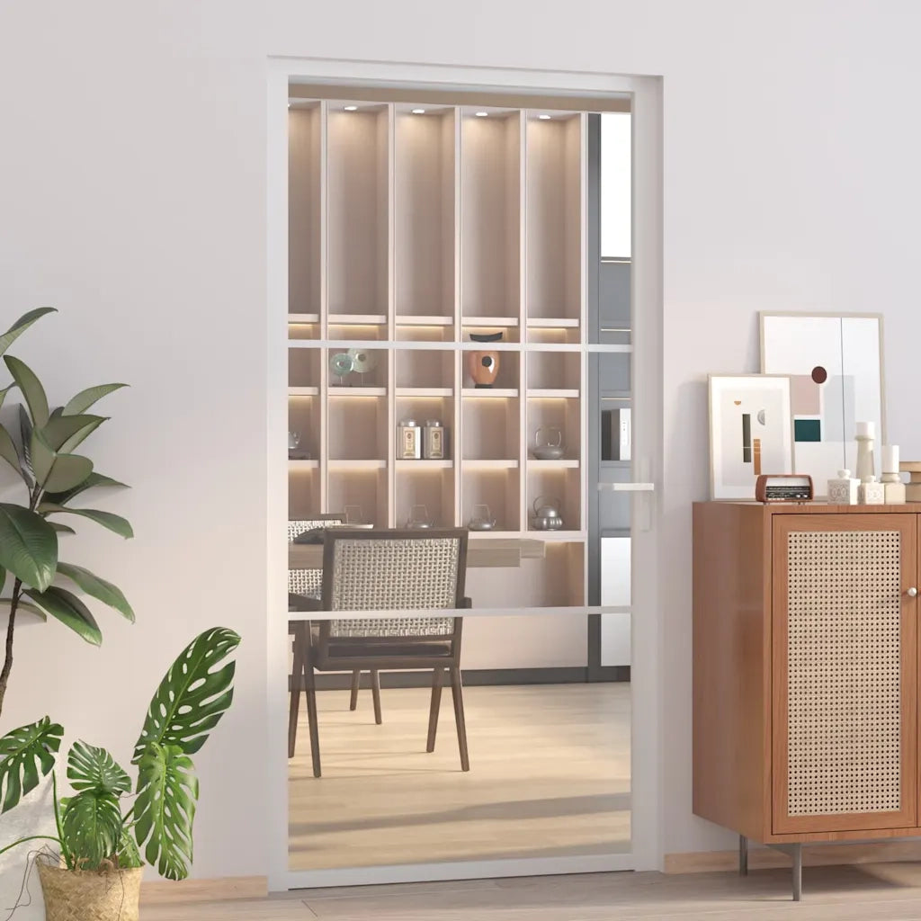 Porta Interna 102,5x201,5 cm Bianca in Vetro ESG e Alluminiocod mxl 106451