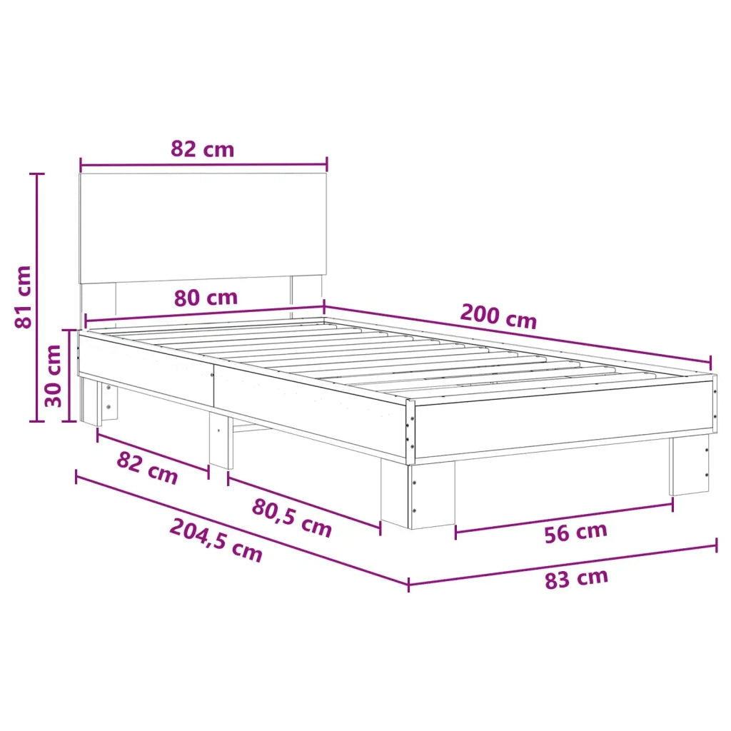 Struttura letto con testata-Giroletto Legno antico 80 x 200 cm 591272