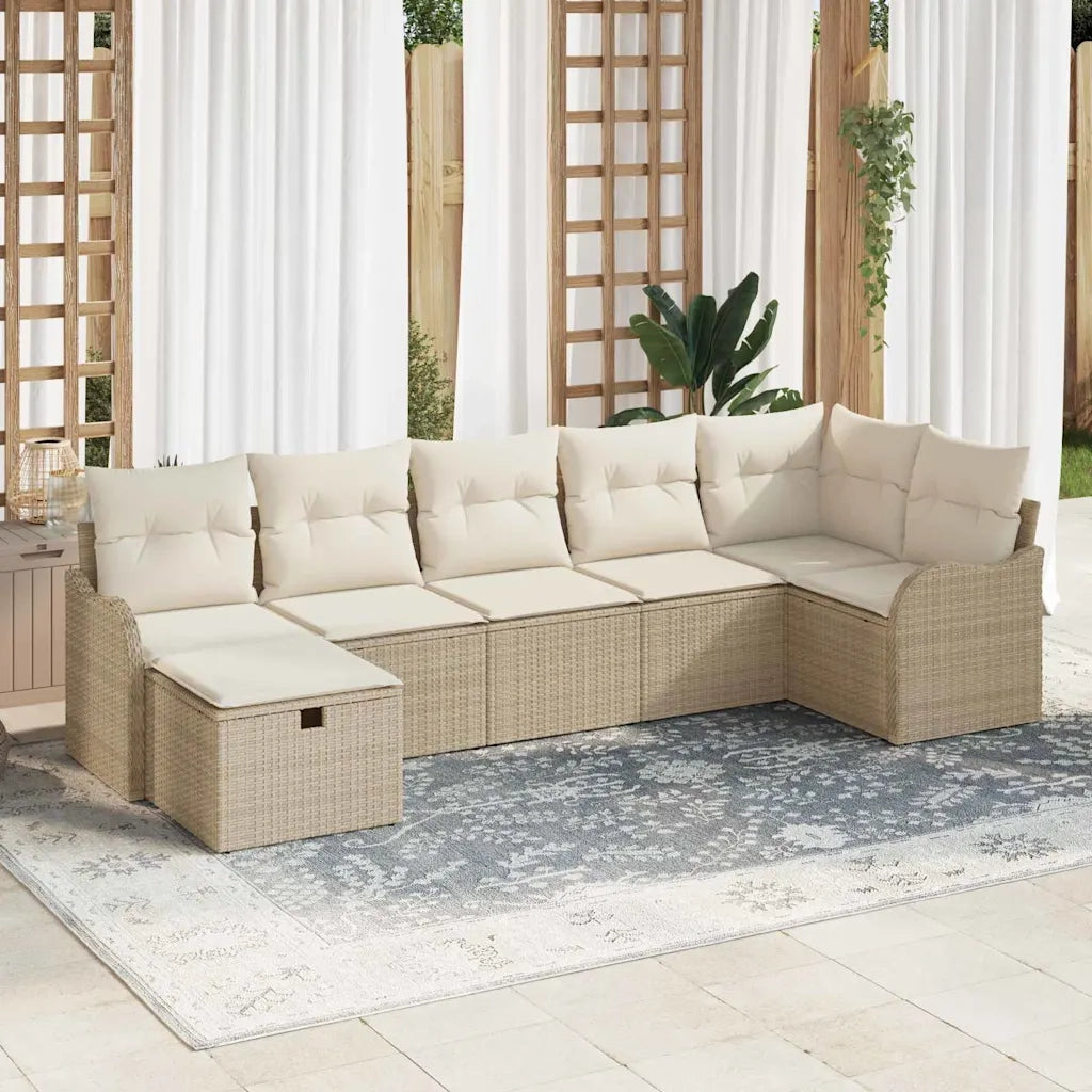 Set Divano da Giardino con cuscino 7 pcs Beige Poly Rattan 3360332