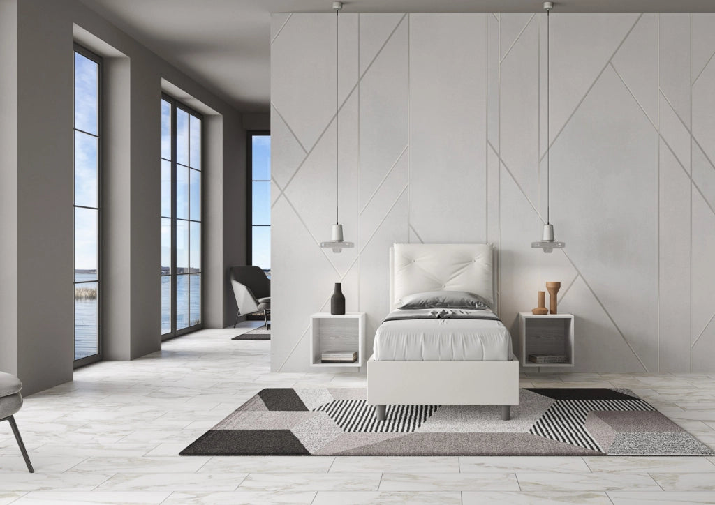 BS COM Letto singolo senza rete imbottito 80x200 similpelle bianco