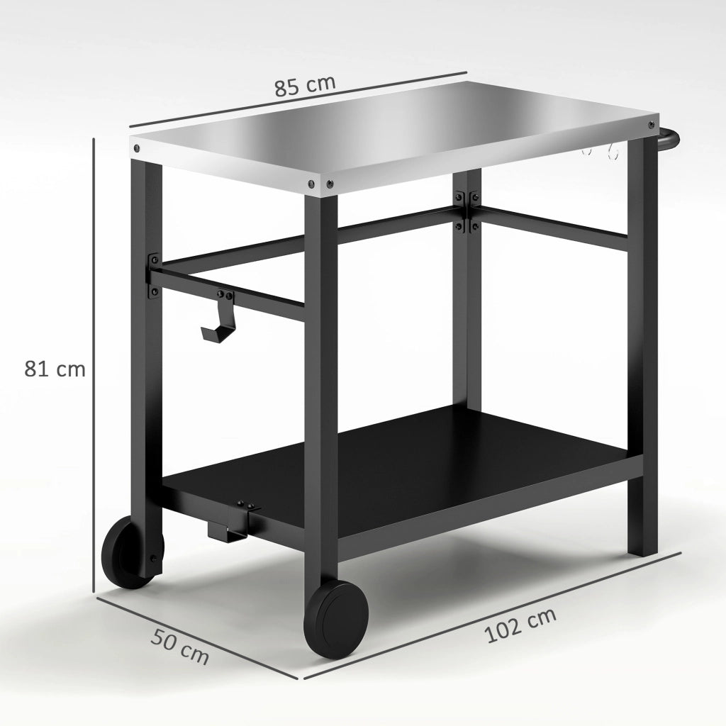 Carrello barbecue da giardino ¨C Xylo ¨C piano di lavoro con ganci e ripiano 102x50x81cm grigio antracite