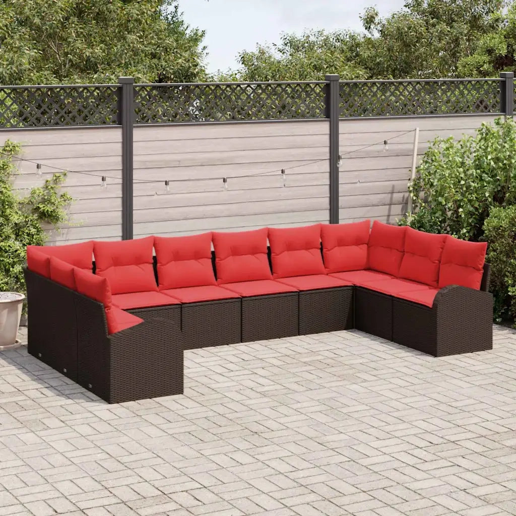 Set Divano da Giardino 10 pcs Marrone e Rosso polyrattan 3354893