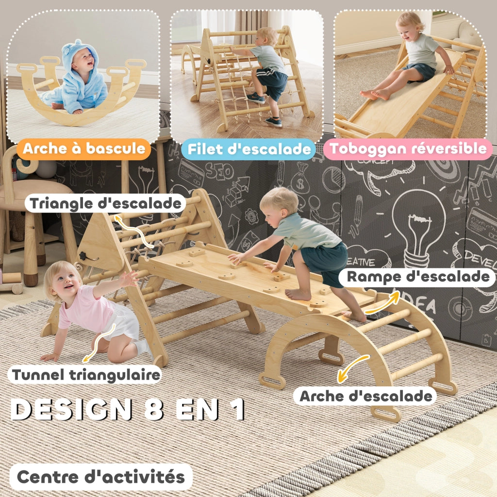 Gioco di arrampicata in legno per bambini con scivolo e scala ¨C Minimal ¨C naturale