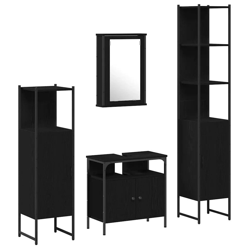 Set di mobili per il bagno 4 pcs Rovere nero Legno multistrato 3334427