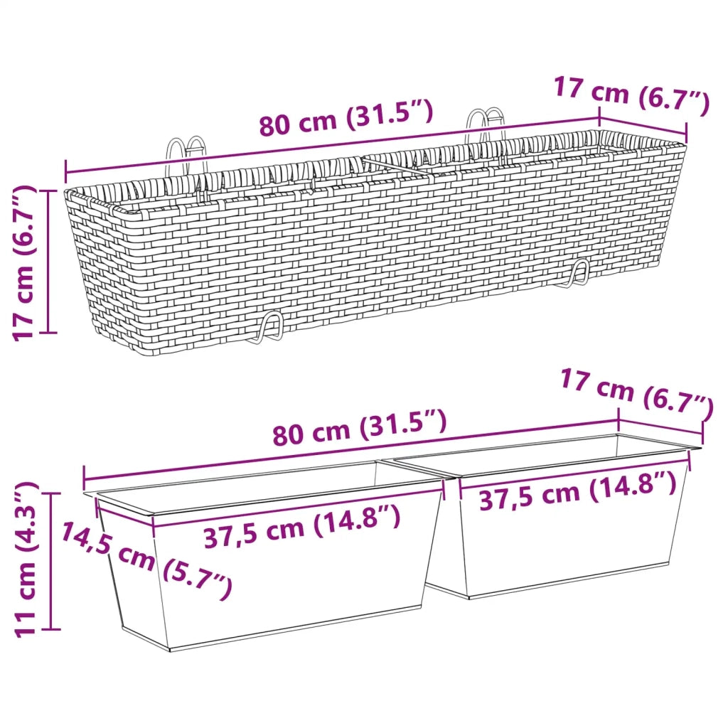 Ringhiera 2 pcs 80 x 17 x 17 cm Metallo