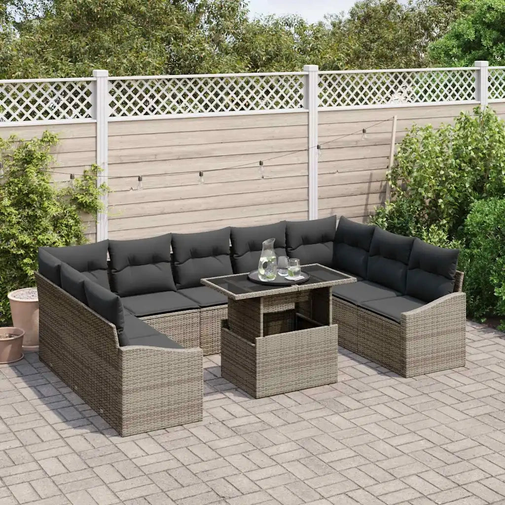 Set di divani con cuscino 10 pcs Grigio polyrattan 3349065