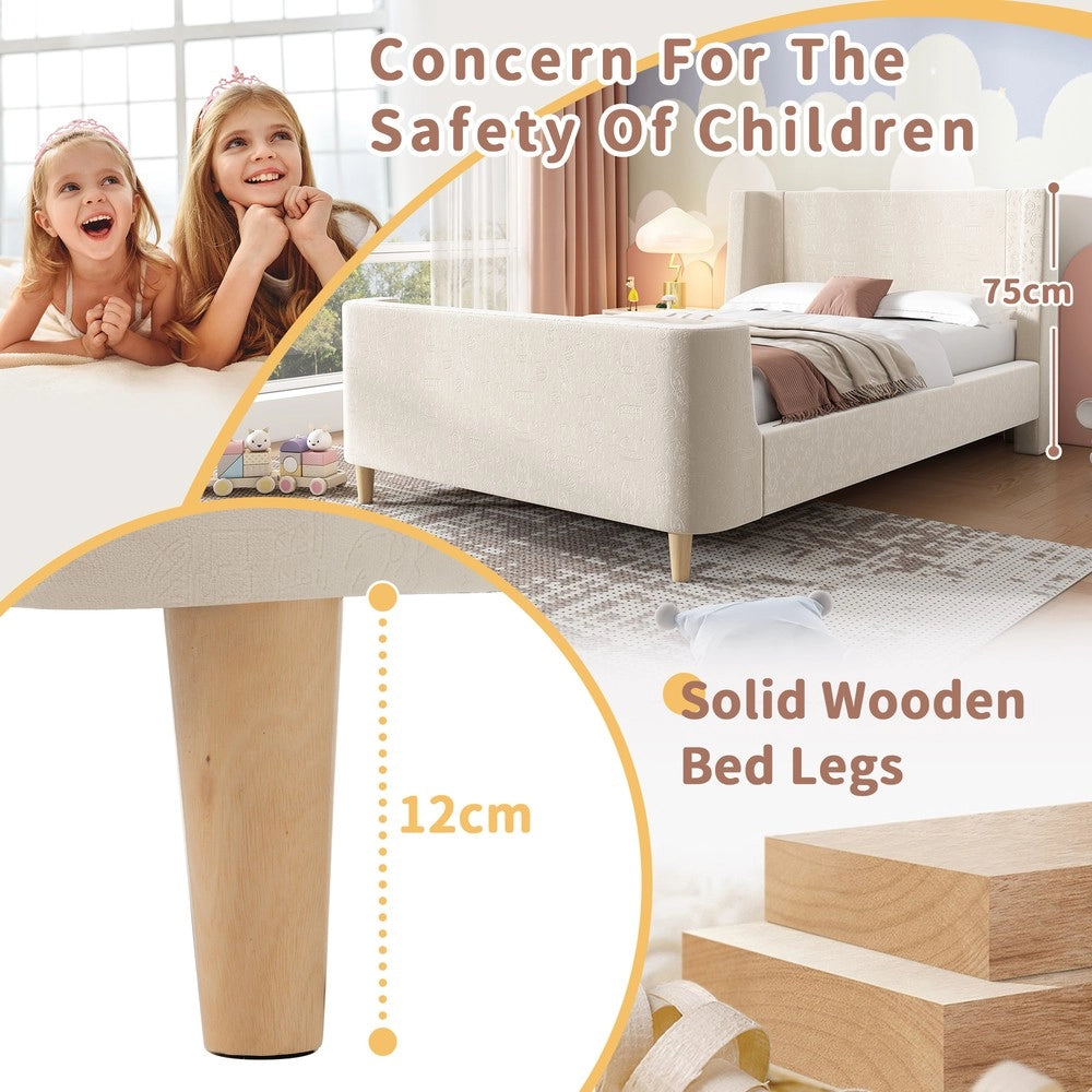 Letto Imbottito Singolo per Bambini ¨C MINIMAL ¨C Velluto Beige 90x200