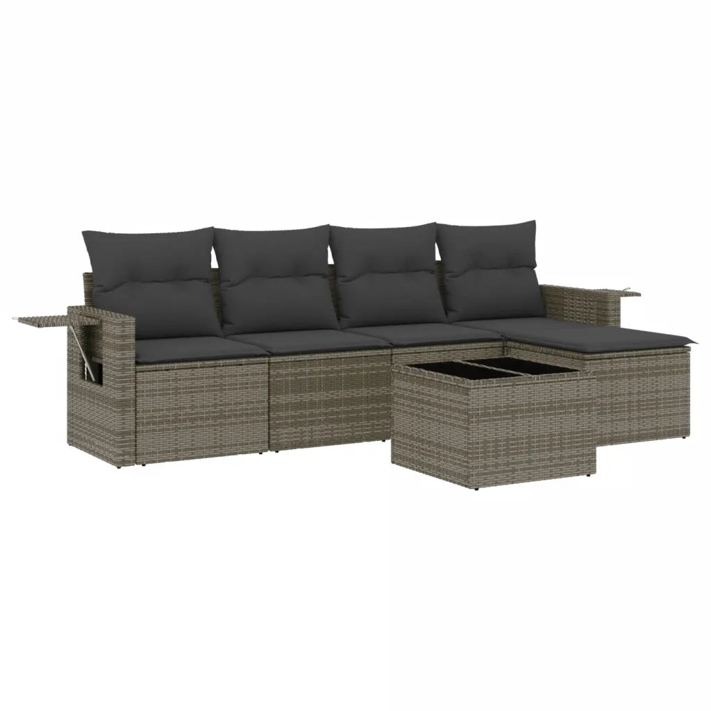 Set Divano da Giardino 6 pz con Cuscini Grigio in Polyrattan 3220099