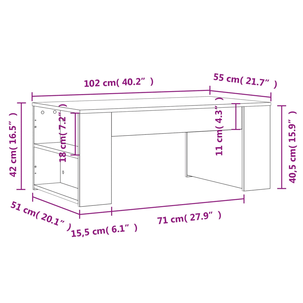 Tavolino da Salotto Nero 102x55x42 cm in Legno Multistrato