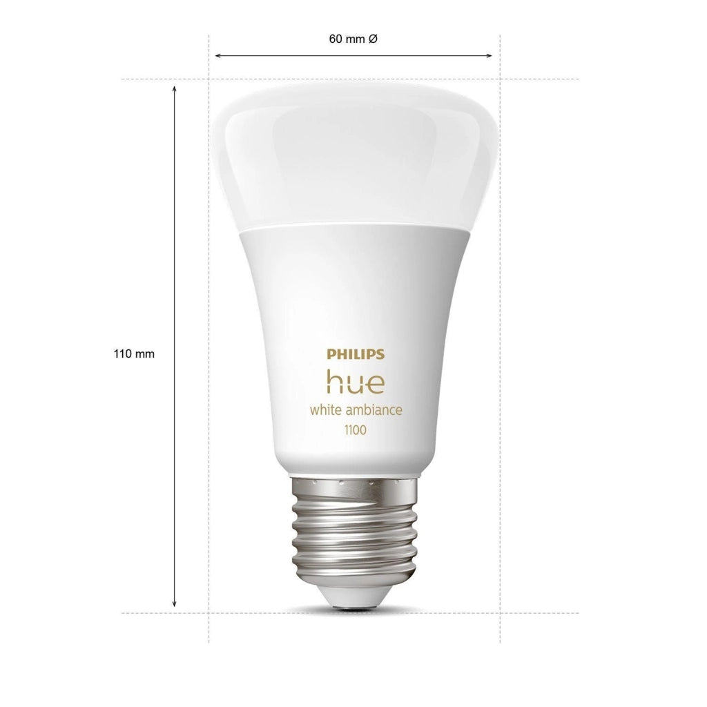 Philips Hue 929002468404 White Ambiance Lampadina LED Smart A60 E27 8W 1100 lm Dimmabile Bluetooth ZigBee Confezione da 2 colore Bianco