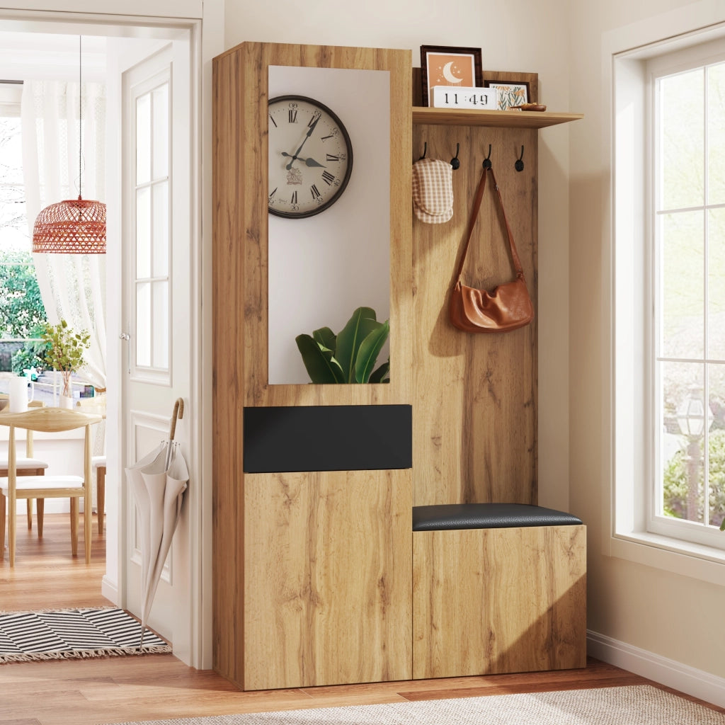 GARDEROBA DA INGRESSO 98,5x38x191 cm Nero/Legno in MDF