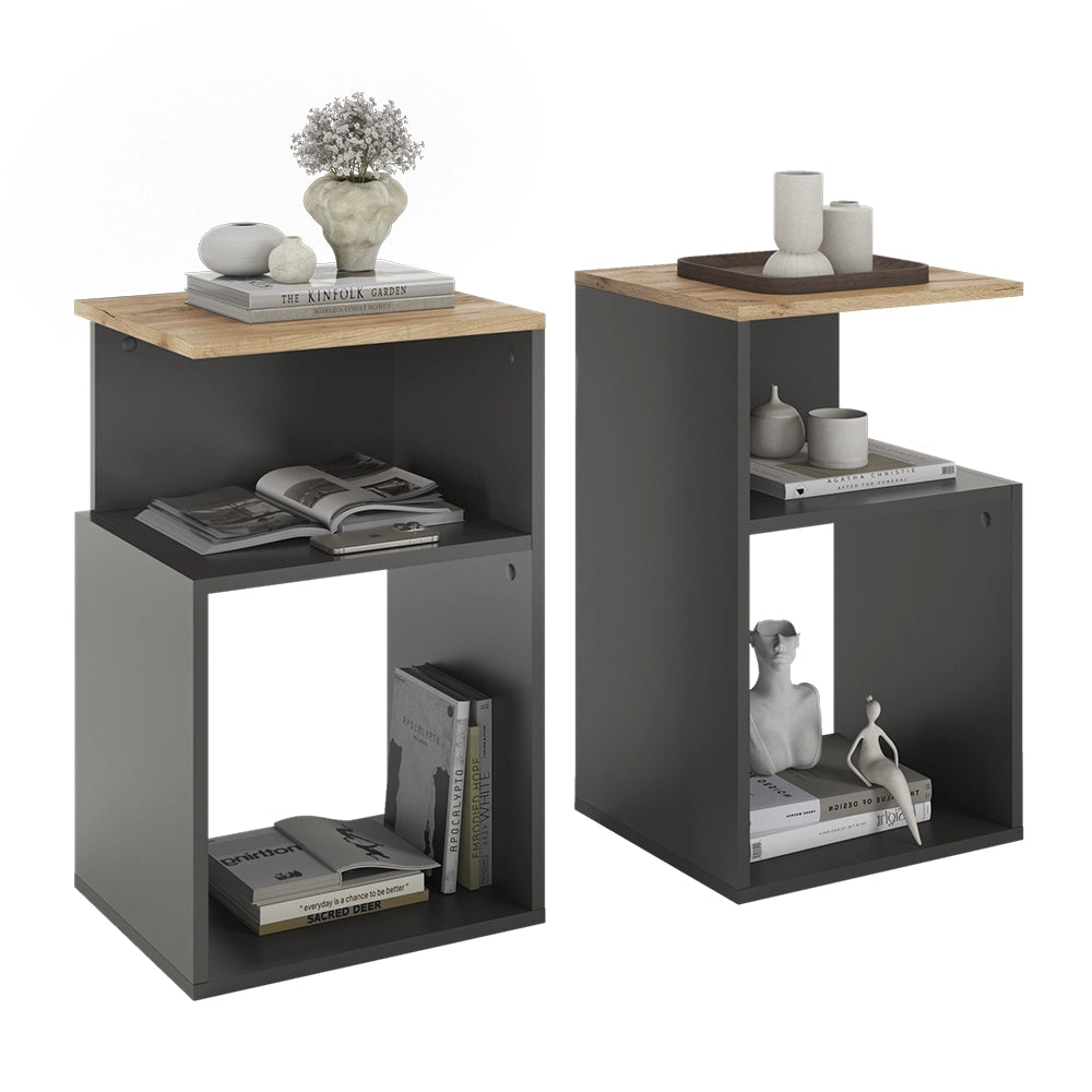 Vicco Comodino Antracite/quercia dorata Set di 2