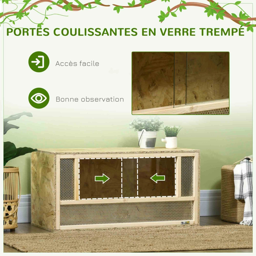 Terrario in legno per rettili con porta scorrevole in vetro ¨C Minimal ¨C 80x40x40 cm naturale