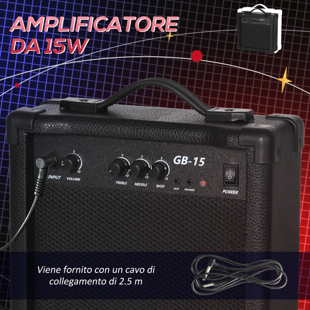 Basso Elettrico 4 Corde con Amplificatore ¨C Minimal ¨C Blu Scuro